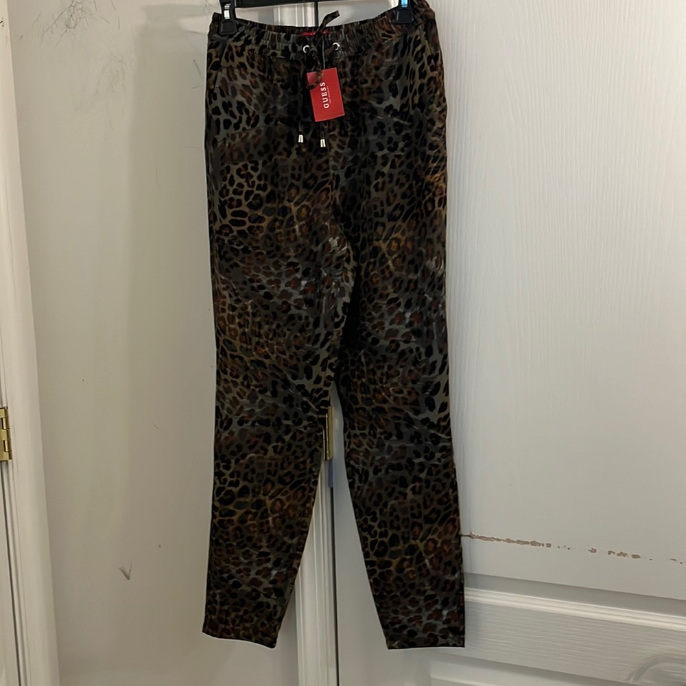 NWT GUESS FADEY PANT leopard jacquard multi size XS